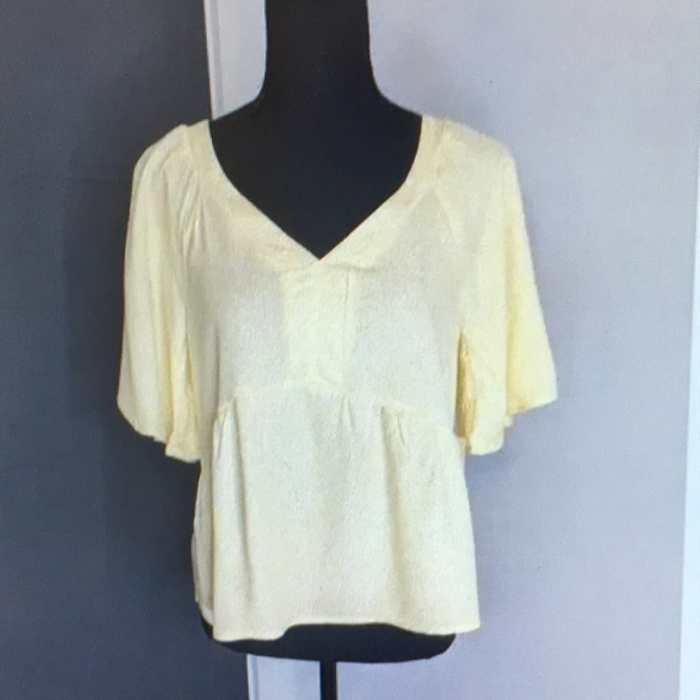 Yellow Flutter Sleeve Peplum Blouse
